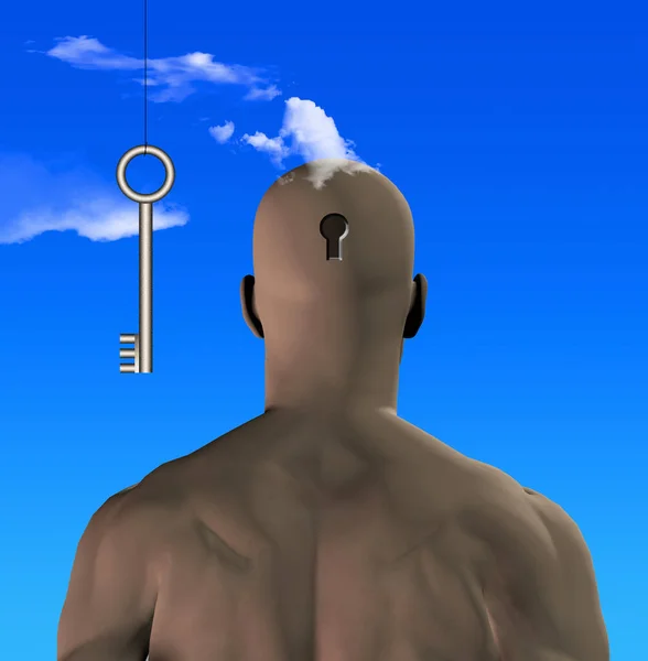 Man Keyhole Head Bronze Key Rendering — Stock Photo, Image