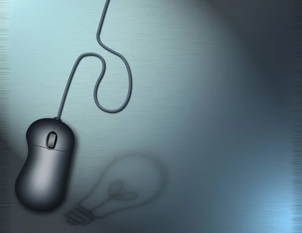 Pcマウスと電球のシルエット 鋼の背景 — ストック写真
