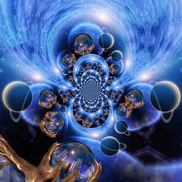 Planets Fractal Tunnel — Stock Photo, Image