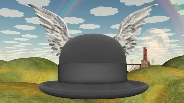 Winged Hat Surreal Landscape — Stock Photo, Image