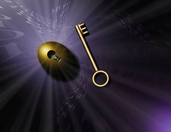 Schlüssel Und Schlüsselloch Goldenes — Stockfoto