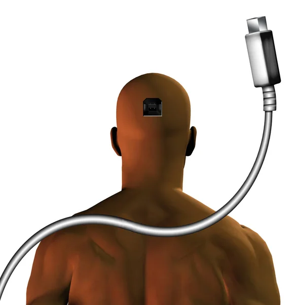 頭にコネクタを持つ男 Usbケーブル — ストック写真