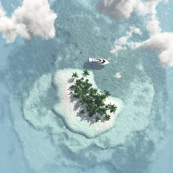 Тропический Остров Лодкой Сверху Рендеринг — стоковое фото