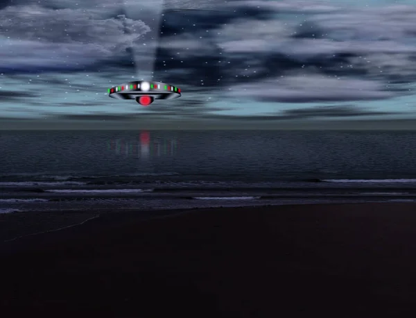 Ufo Över Havet Rendering — Stockfoto