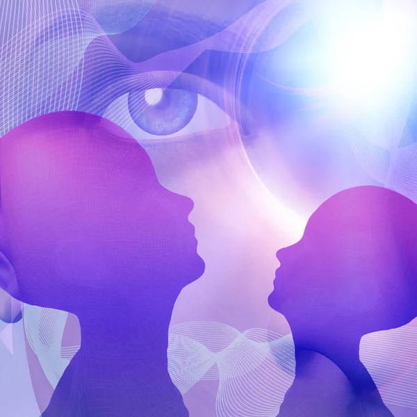 抽象空間における顔と女性の目 3Dレンダリング — ストック写真