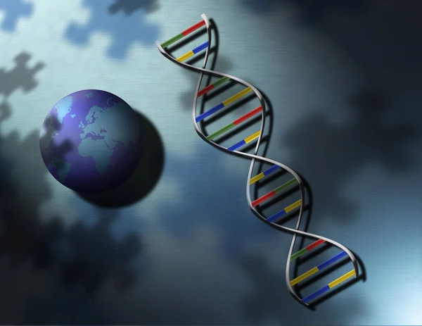 Wereld Genetische Dna Streng Wereldkaart — Stockfoto