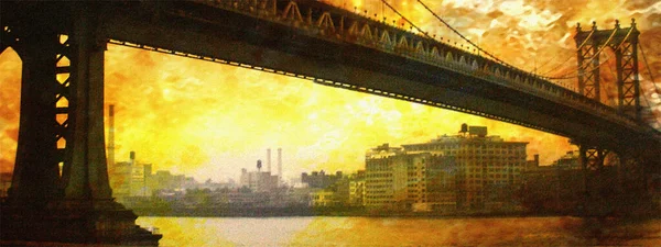 Nyc Bridge Painting Vykreslování — Stock fotografie