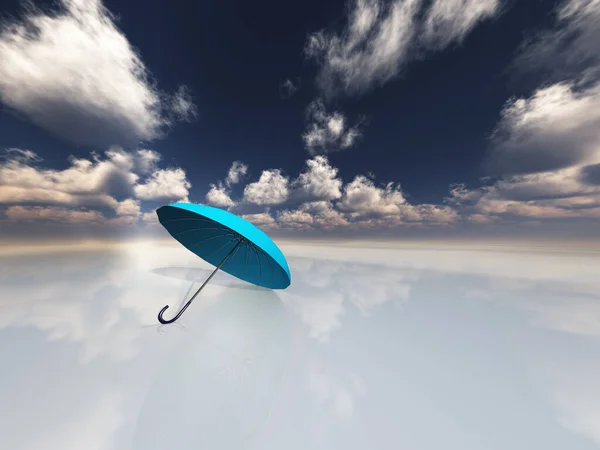 白い表面に青い傘 3Dレンダリング — ストック写真