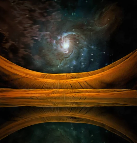 Галактика Над Сюрреалістичним Ландшафтом — стокове фото
