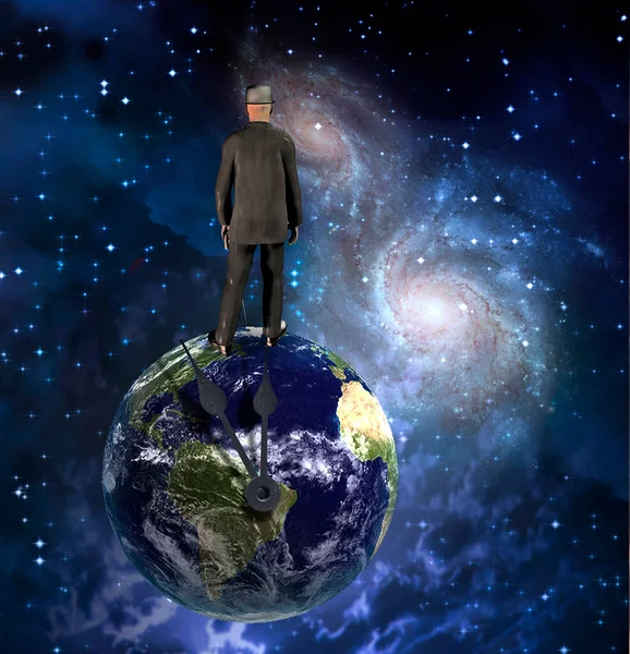 Man Black Suit Earth Rendering — Stock Photo, Image