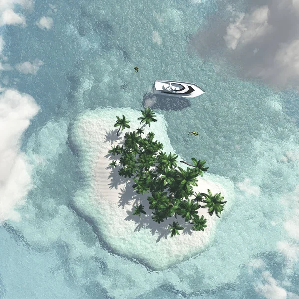 Ilha Tropical Com Barco Cima Renderização — Fotografia de Stock