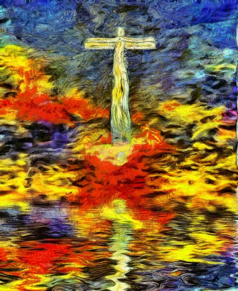 Дерев Яний Хрест Небі Візуалізація — стокове фото