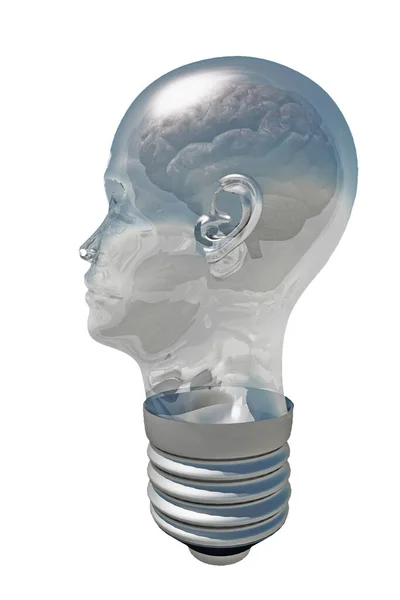 Hjärna Inuti Människohuvud Glödlampa — Stockfoto