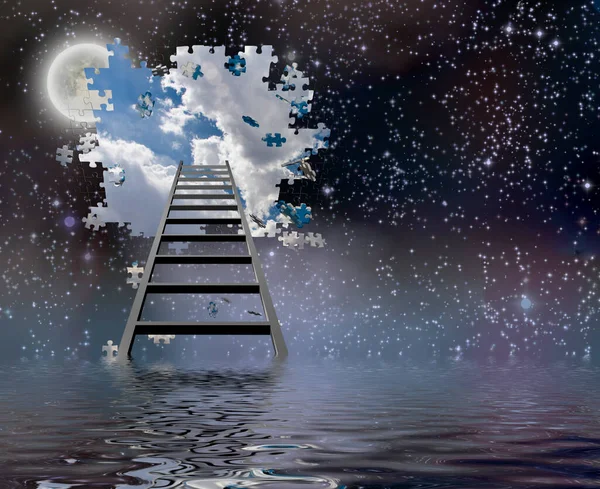 Ladder Hole Night Sky Reveals Day Time Skies — Stock Photo, Image