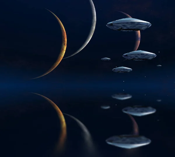 Discos Voadores Três Planetas — Fotografia de Stock