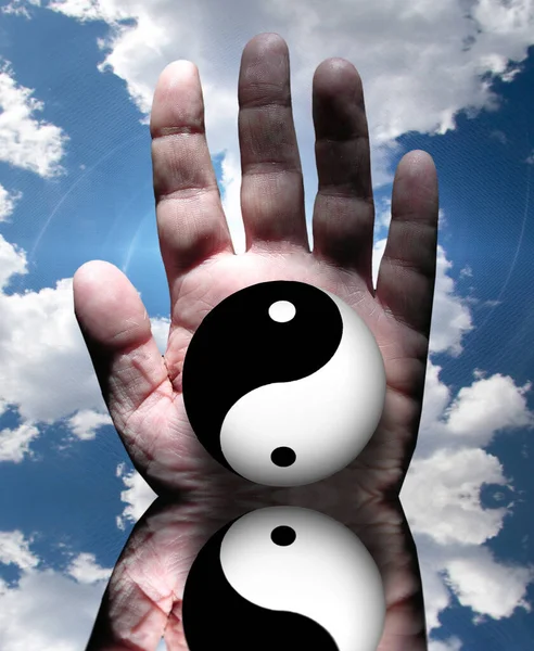 Hand Moln Och Yin Yang — Stockfoto