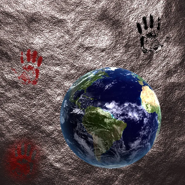 Earth Palm Hands Marks Rendering — Stock Photo, Image