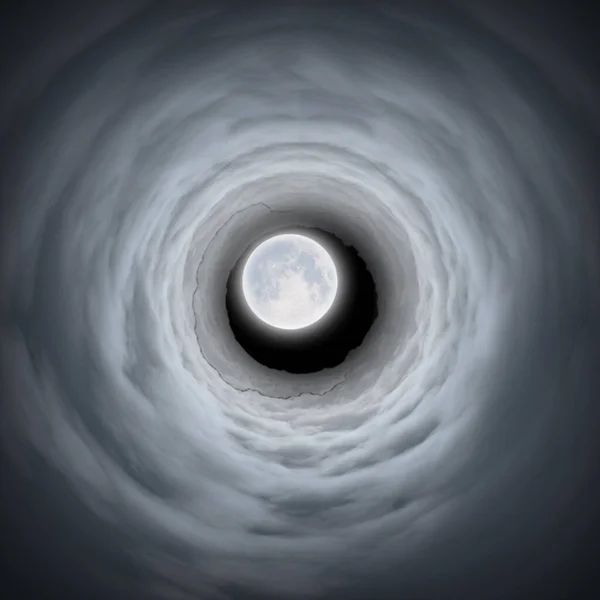 Surrealism Tunnel Clouds Leads Moon — Stock Photo, Image