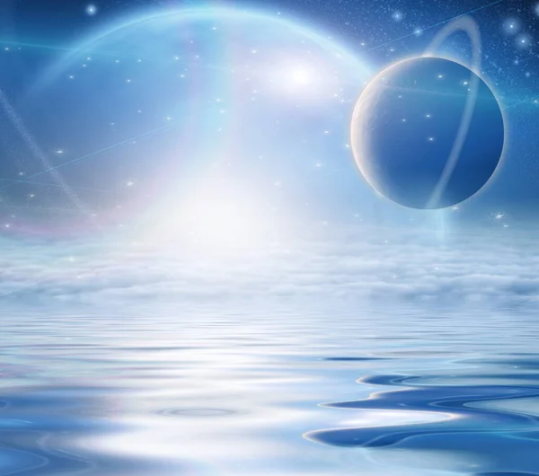 Exosolar Planets Rise Quiet Waters — Stock Photo, Image