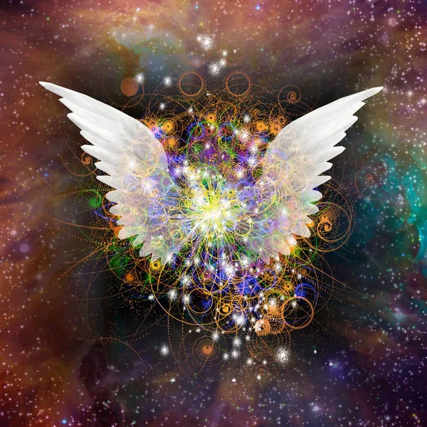 Bright Star White Angel Wings Vivid Colorful Universe — Stock fotografie