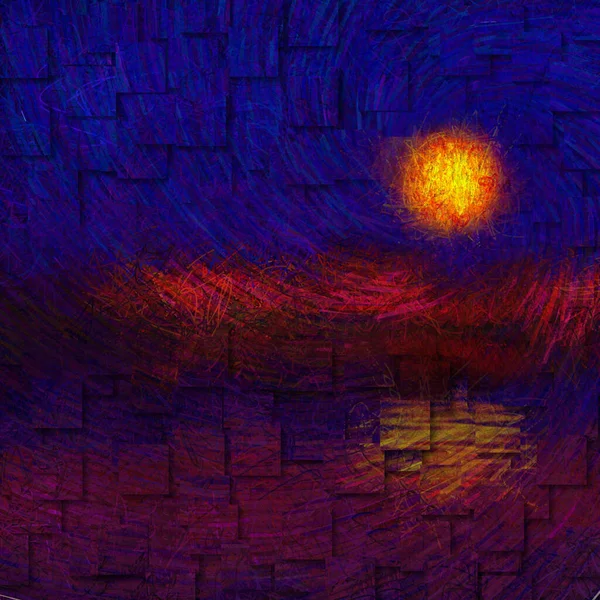 Abstract Sunset Sunrise Digital Painting — Stock Photo, Image