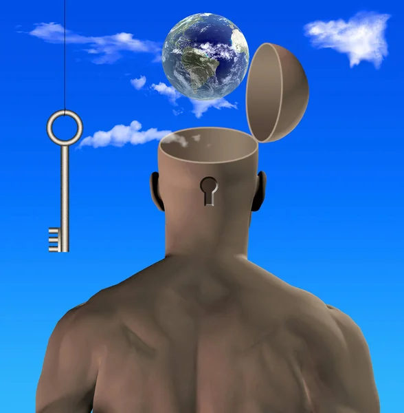 Keyhole Man Head Planet Earth Rendering — Stock Photo, Image