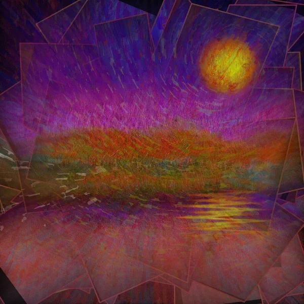 Абстрактний Захід Або Схід Сонця Цифровий Живопис — стокове фото
