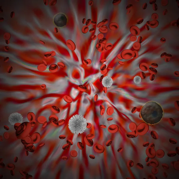 Czerwone Krwinki Komórkami Wirusa Renderowanie — Zdjęcie stockowe