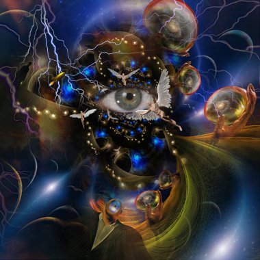 Tanrı 'nın Gözü ve gerçek dışı dünyadaki melekler. 3B görüntüleme