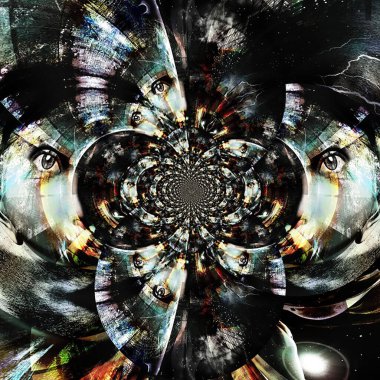 Kadın yüzü soyut bir fraktaldan ortaya çıkar. 3B görüntüleme