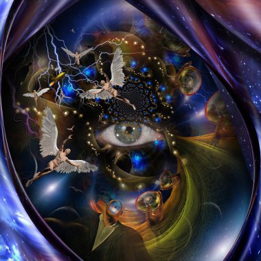 Tanrı 'nın Gözü ve gerçek dışı dünyadaki melekler. 3B görüntüleme