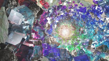 Çok renkli Kristal mağarası. 3B görüntüleme