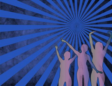 Dans eden parti kızları. Renkli pop sanat geçmişi. 3B görüntüleme