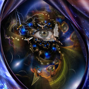 Tanrı 'nın Gözü ve gerçek dışı dünyadaki melekler. 3B görüntüleme