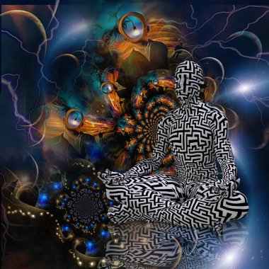 Lotus pozu veren adam. Canlı boşluk arkaplanı