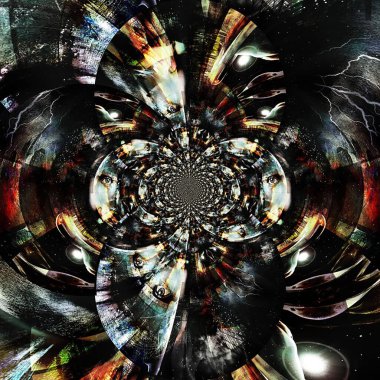 Kadın yüzü soyut bir fraktaldan ortaya çıkar. 3B görüntüleme