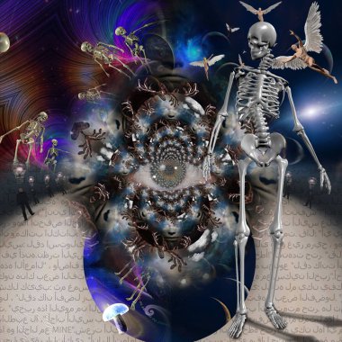 Gerçek olmayan boyutlarda iskelet. 3B görüntüleme