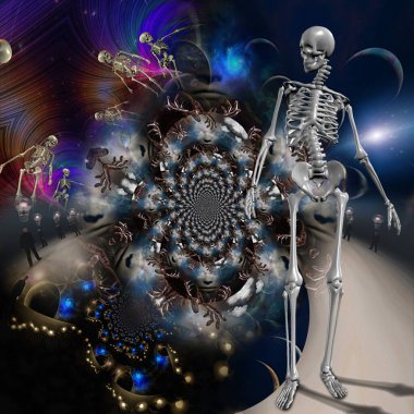 Gerçek olmayan boyutlarda iskelet. 3B görüntüleme