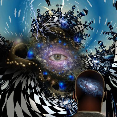 Gerçek üstü satranç dünyası. 3B görüntüleme