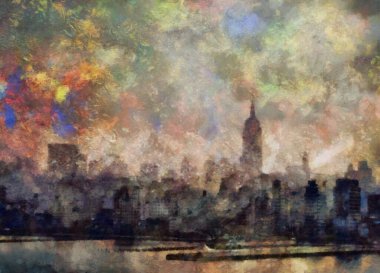 New York peyzajı. Manhattan manzaralı. Modern sanat. 3B görüntüleme