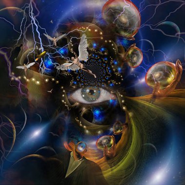 Tanrı 'nın Gözü ve gerçek dışı dünyadaki melekler. 3B görüntüleme