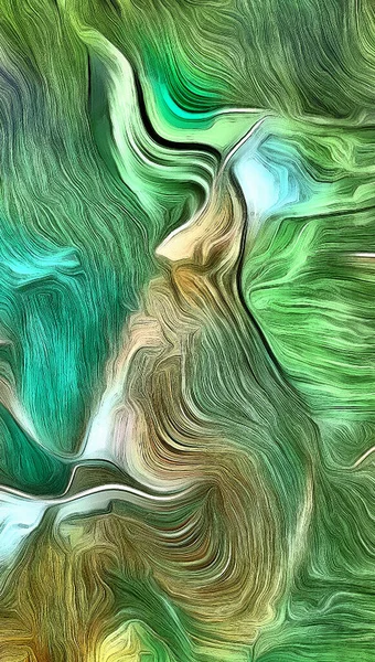 緑の色の動きの流体ライン 3Dレンダリング — ストック写真