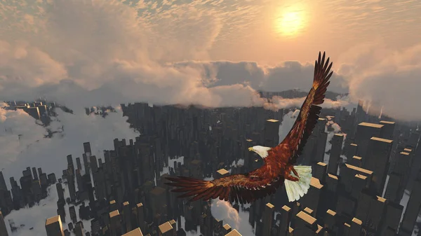 Adler Fliegt Über Megapolis — Stockfoto