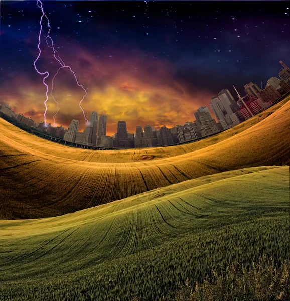 City Distance Meadow Rendering — Stock Photo, Image