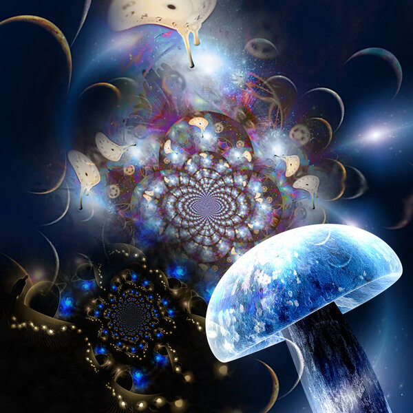 Warped space and time with mushroom hallucinogen
