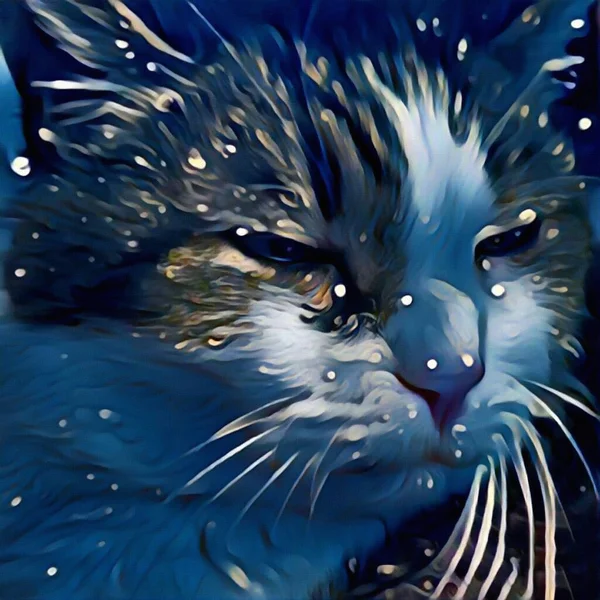 Chat Bleu Peinture Numérique Moderne Rendu — Photo