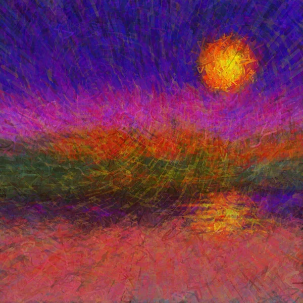 Abstract Sunset Sunrise Digital Painting — Stock Photo, Image