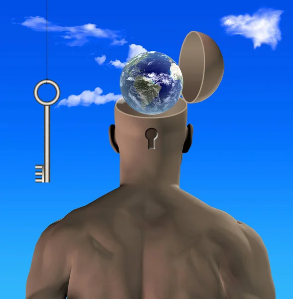 Keyhole Man Head Planet Earth Rendering — Stock Photo, Image