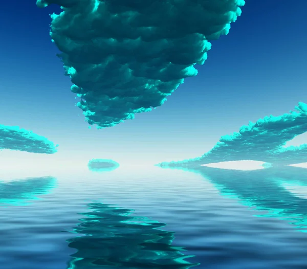 Arte Digital Surreal Nuvens Azuis Refletidas Superfície Água — Fotografia de Stock