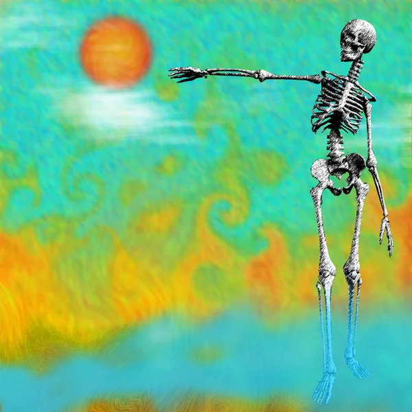 Скелет Сюрреалістичній Сцені Візуалізація — стокове фото